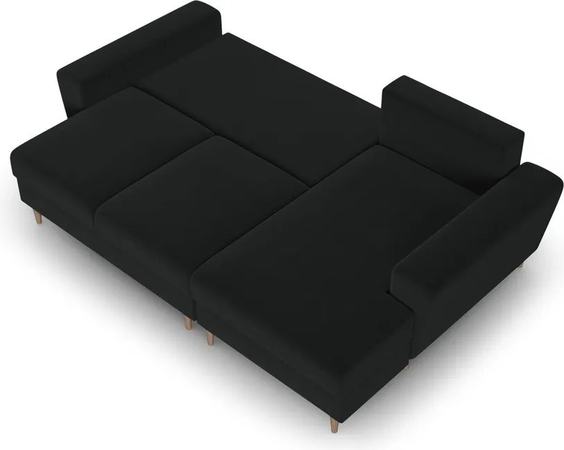 Divano angolare nero allungabile e con contenitore (con penisola a destra/con chaise lounge) con rivestimento in velluto Kyoto – Cosmopolitan Design