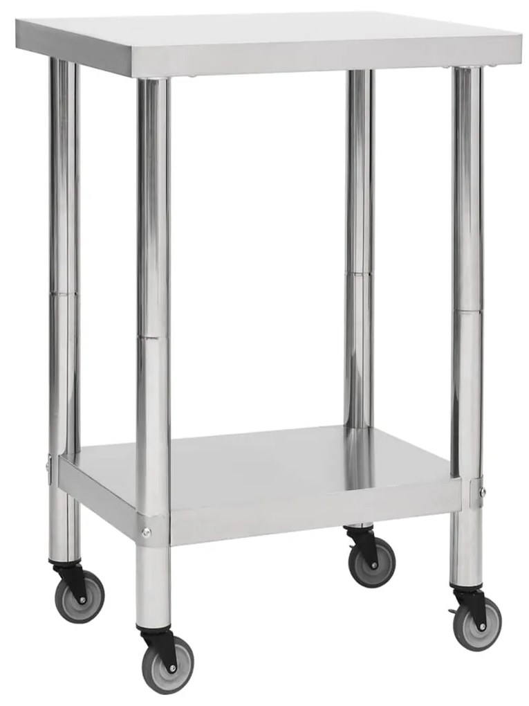 Tavolo Da Lavoro Cucina Con Ruote 60x60x85 Cm İn Acciaio Inox /