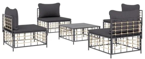 Set Divani da Giardino 5 pz con Cuscini Antracite in Polyrattan