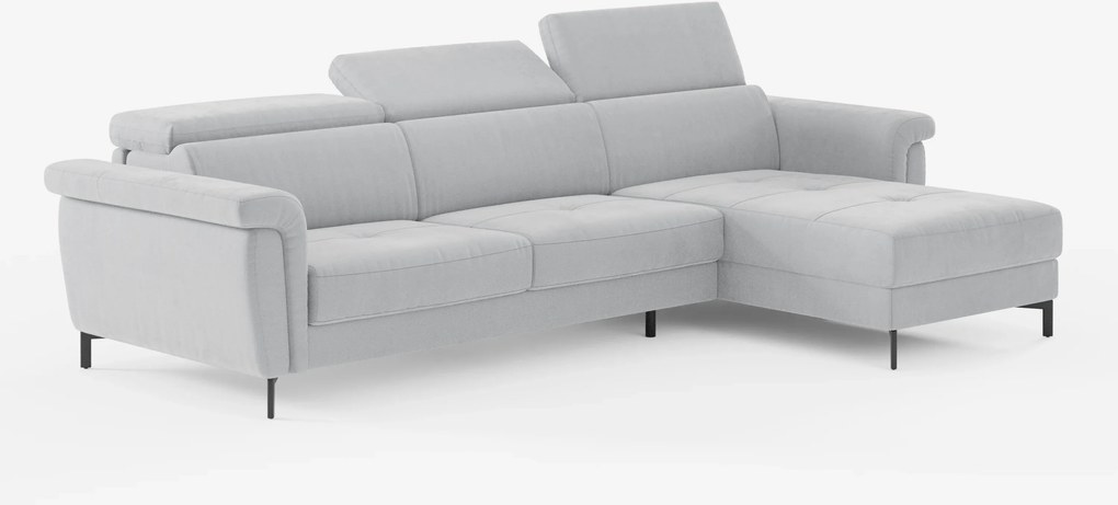 Capri Divano letto angolare con penisola contenitore e poggiatesta reclinabili - elegante tessuto smacchiabile T30