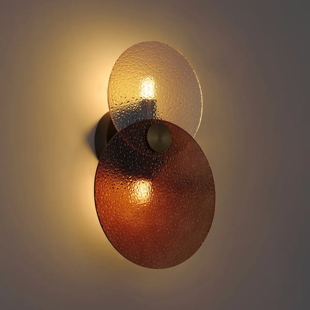 Applique Art Déco bronzo scuro con vetro ambrato 2 luci - Text