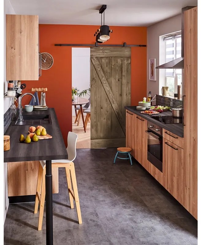 Porta scorrevole reversibile Horse Ebano in legno marrone, L 86 x H 215 cm, con binario Retro