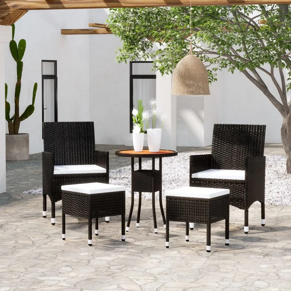 Set divani da giardino 5 pz in polyrattan nero