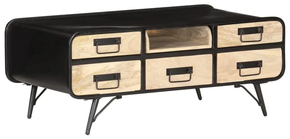 Tavolino Da Salotto 100x50x40 Cm İn Legno Massello Di Mango /