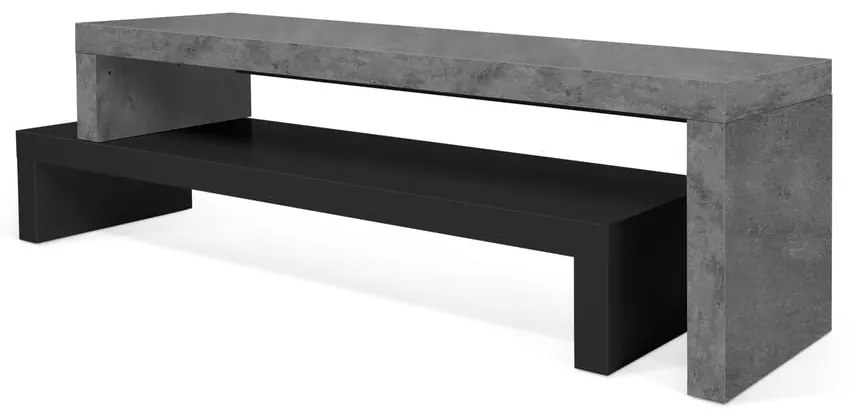 Tavolo TV doppio nero con decoro in cemento , 125 x 40 cm Cliff - TemaHome