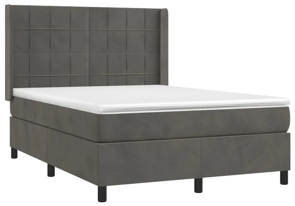 Letto a Molle con Materasso e LED Grigio Scuro 140x200 cm