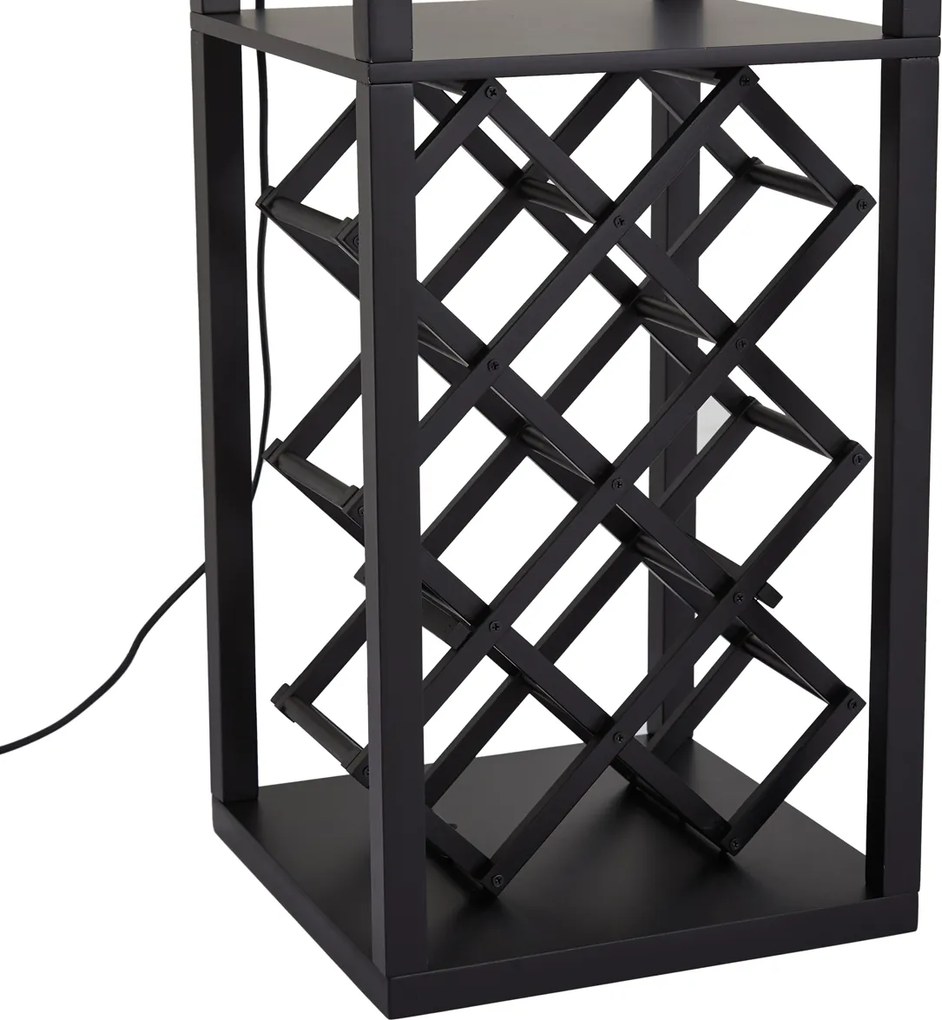 Lampada da terra moderna nera con paralume in tessuto e portabottiglie - Stojan Wine