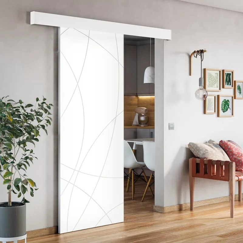 Porta scorrevole Sign in inox bianco, L 93 x H 212 cm, con binario Atelier bianco Reversibile