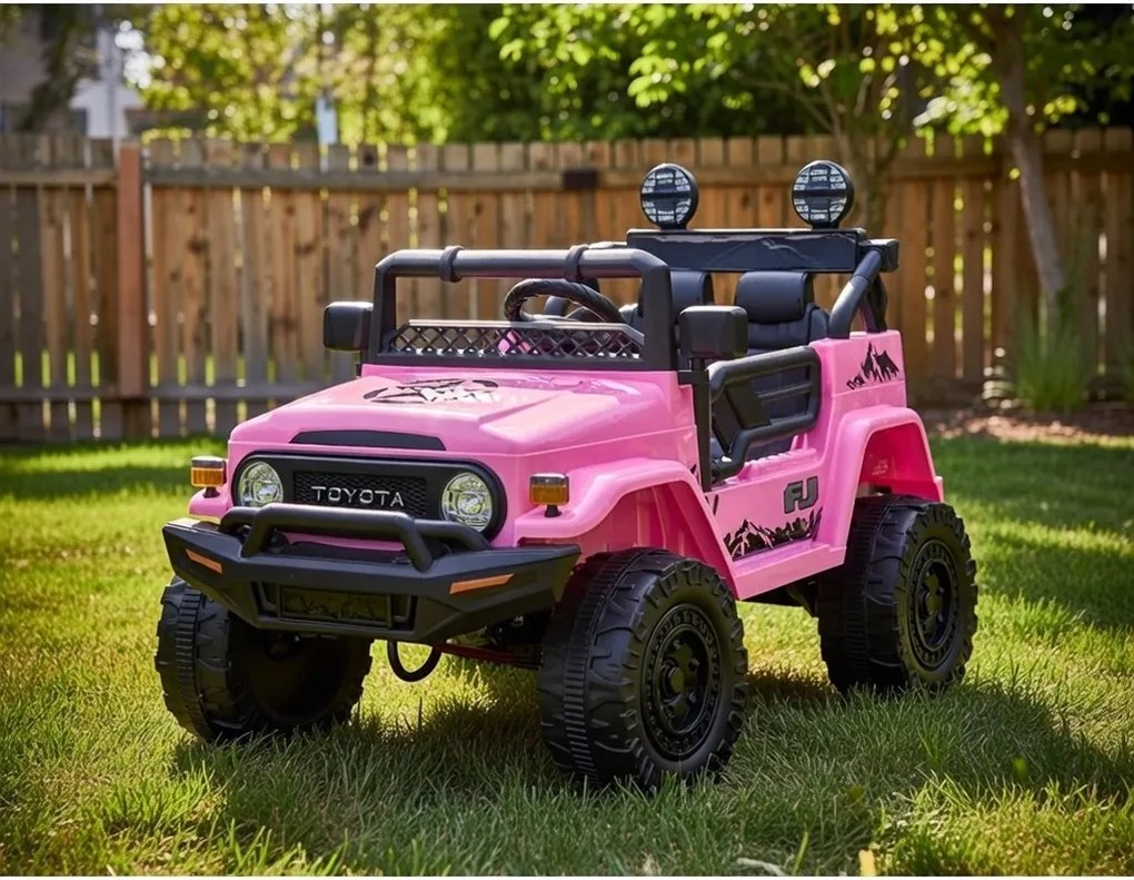 Macchina Elettrica per Bambini Fuoristrada Toyota Fj Cruiser 12V Telecomando Ruote in Gomma e Sedile in Pelle Rosa...