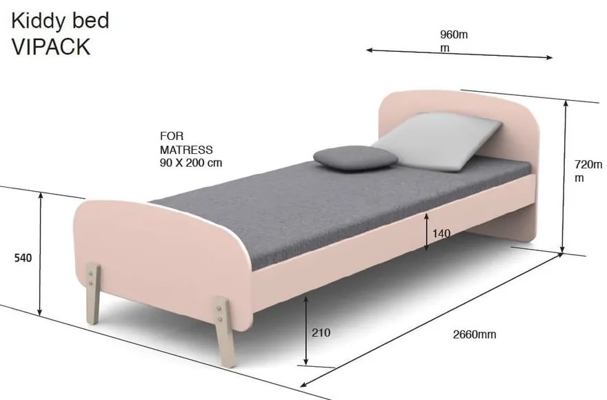 Lettino rosa, 200 x 90 cm Kiddy - Vipack