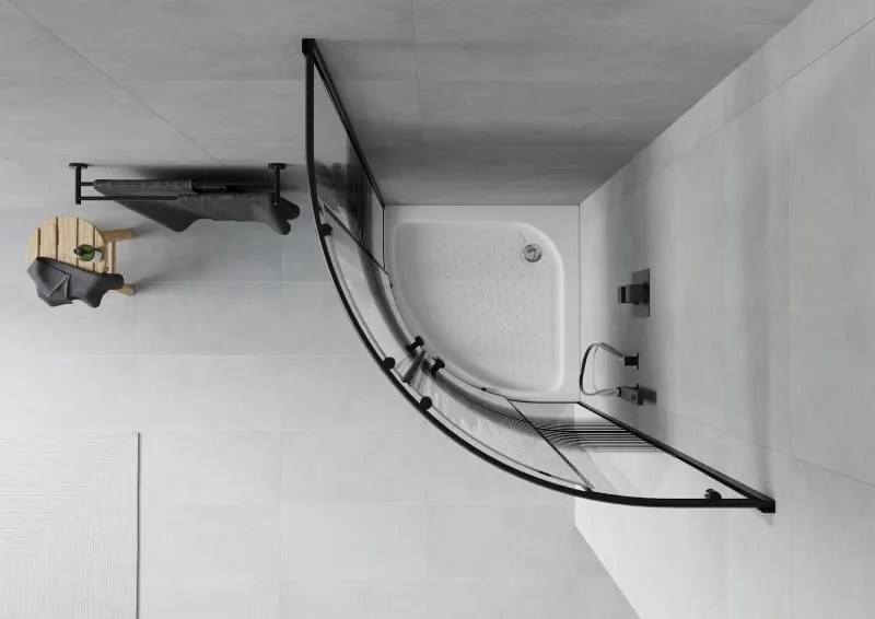 Mexen Rio cabina doccia semicircolare 70 x 70 cm, fasce nere, nera + piatto doccia, bianco - 863-070-070-70-20-4710