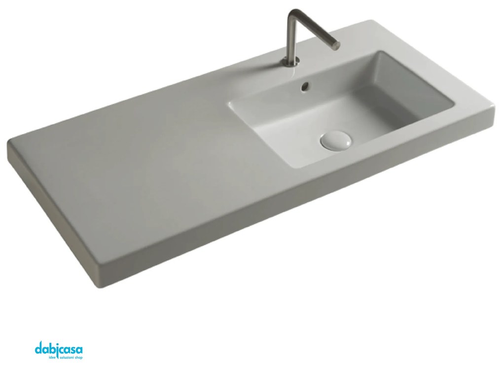 Ceramica Tecla "Condal" Lavabo Da Incasso o Sospeso 100x45 Cm Bianco Lucido C/Vasca Decentrata a Dx