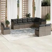 Set Divano da Giardino 10 pz con Cuscini Grigio in Polyrattan 3217800