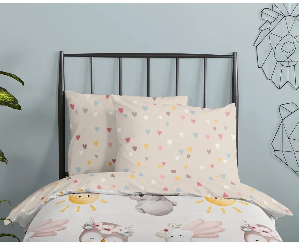Set copripiumino e federa da bambini marrone/beige in cotone per letto singolo 140x200 cm Hugs – Good Morning