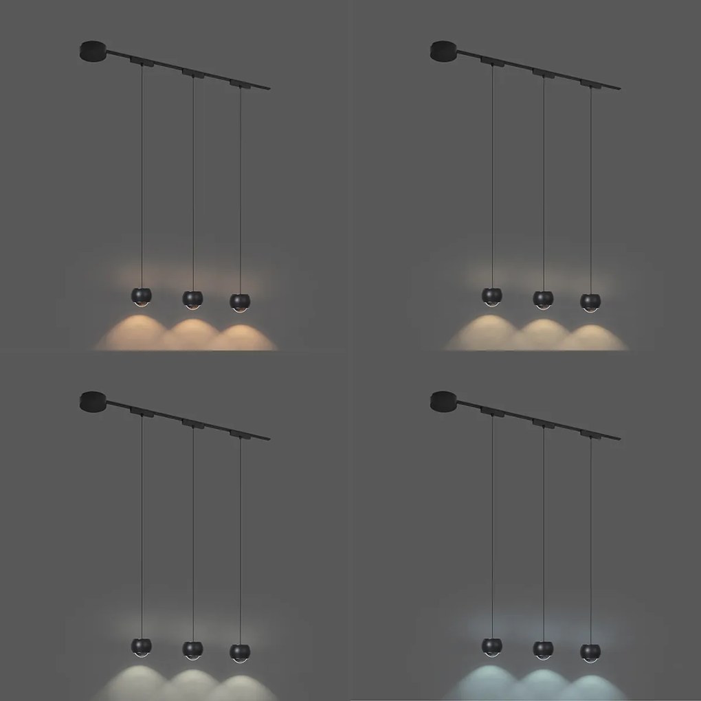 Sistema di illuminazione su binario moderno con 3 luci a sospensione nere monofase - Magnetic Lance