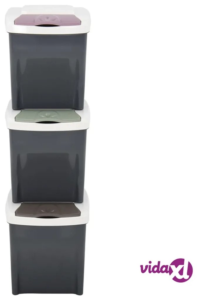 vidaXL Pattumiere Impilabili 3 pz 60 L Grigio Scuro