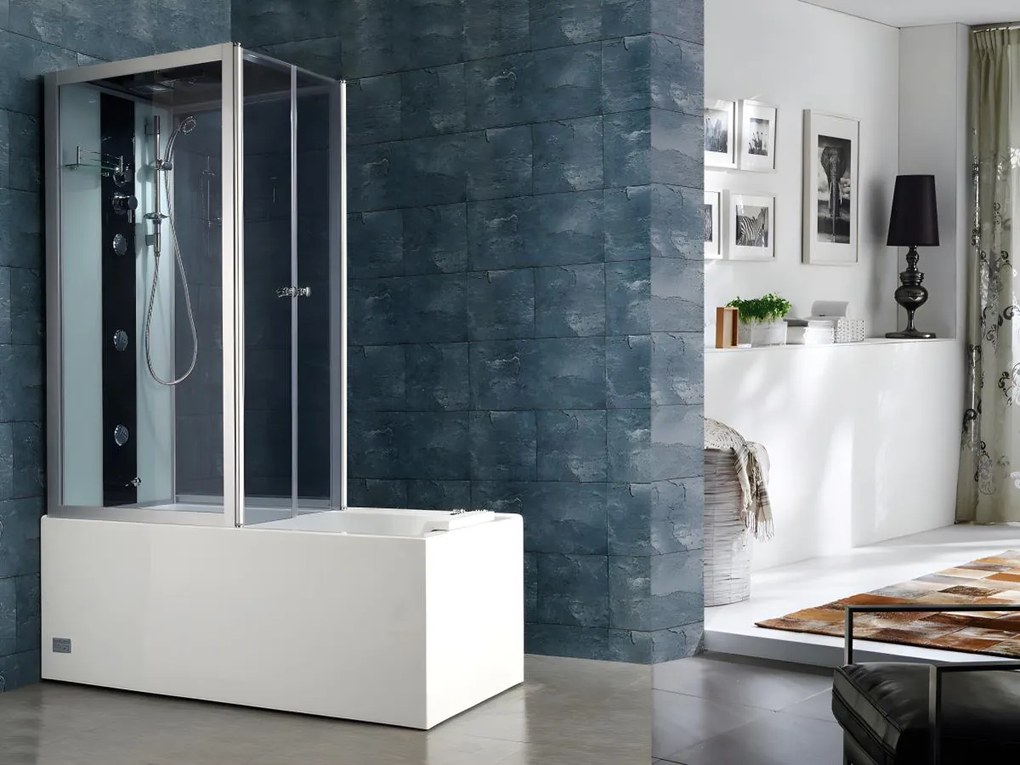 Doccia/Vasca idromassaggio DARIA in acrilico rinforzato vetro grigio scuro - 75x150x215 cm - 30 microgetti e 6 getti grandi