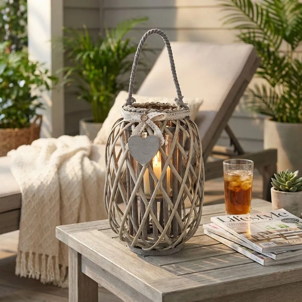 GENEVIEVE - lanterna in vimini tondo 14 x 35 cm