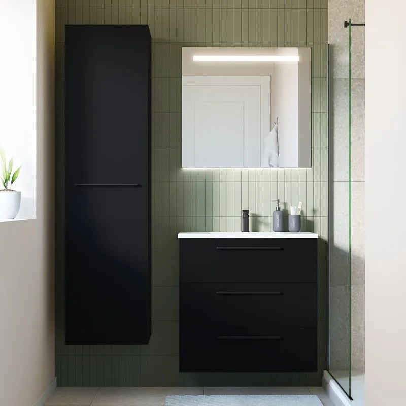 Mobile da bagno sotto lavabo Remix nero lamellare opaco L 75 x H 73 x P 46 cm 3 cassetti, lavabo non incluso