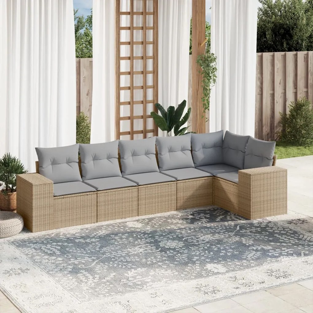 Set divano da giardino 6 pz con cuscini beige in polyrattan