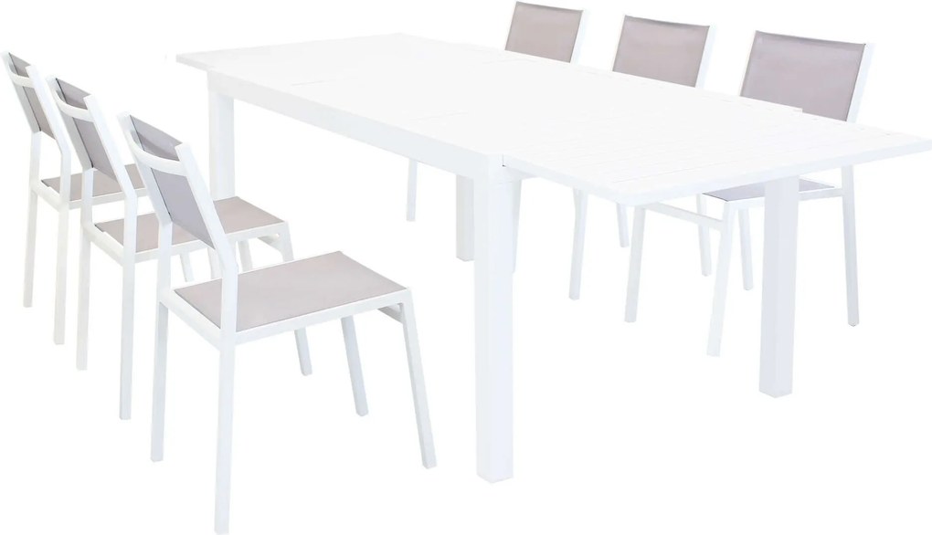 DEXTER - set tavolo in alluminio cm 160/240 x 90 x 75 h con 6 sedie Aulus