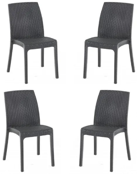 Sedia in polipropilene rattan per esterno VIRGINIA Antracite set 4 pezzi