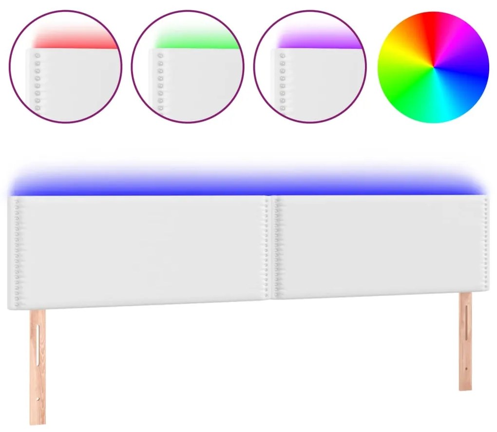 Testiera bianca a led 180x5x78/88 cm in similpelle