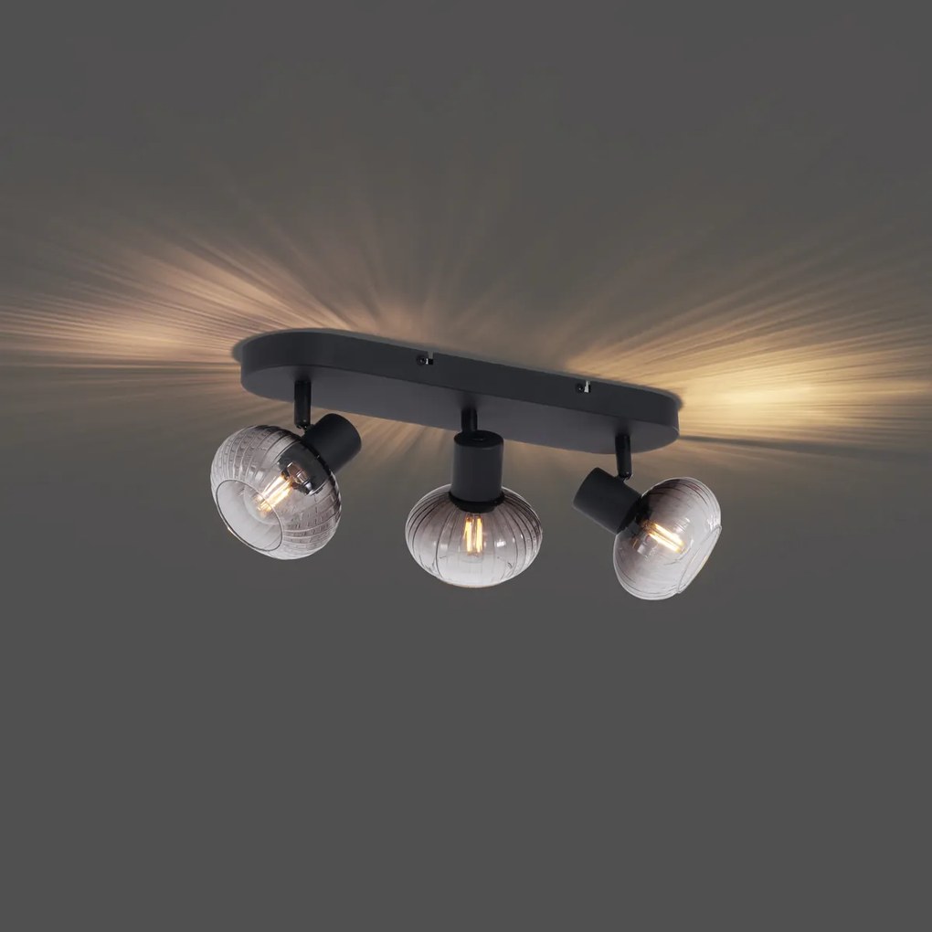 Faretto da soffitto rotondo nero con vetro fumé 3 luci - Teddy