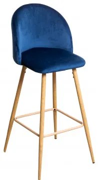 Sgabello alto in velluto (77 cm) Kana Blu & Legno naturale - Sklum