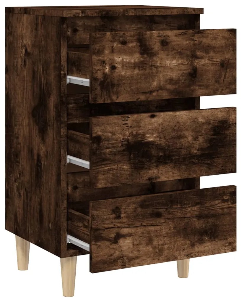 Comodino con Gambe in Legno Massello Rovere Fumo 40x35x69 cm