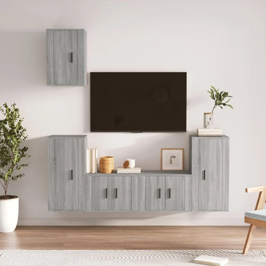 Set Di Mobili Porta Tv 5 Pz Grigio Sonoma İn Legno Multistrato /