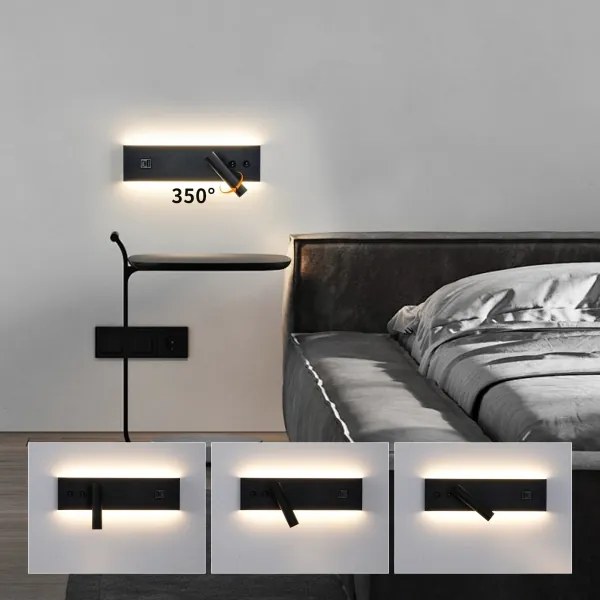 Brilagi-LED Lampada da parete orientabile con porta USB NOCTIS LED/3W/230V+LED/9W nera