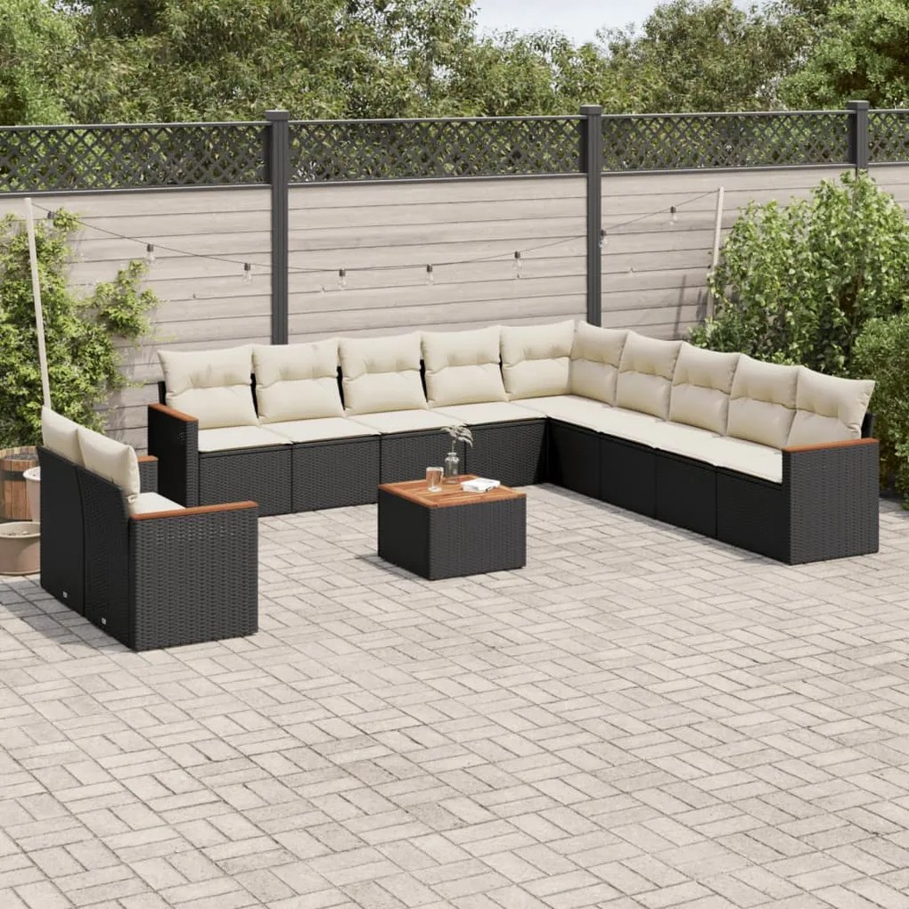 Set divani da giardino 12 pz con cuscini nero in polyrattan