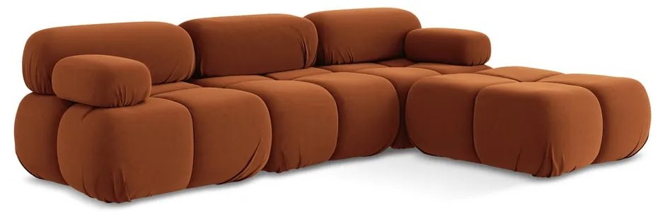 Divano angolare componibile arancione con rivestimento in velluto Lokua – Makamii