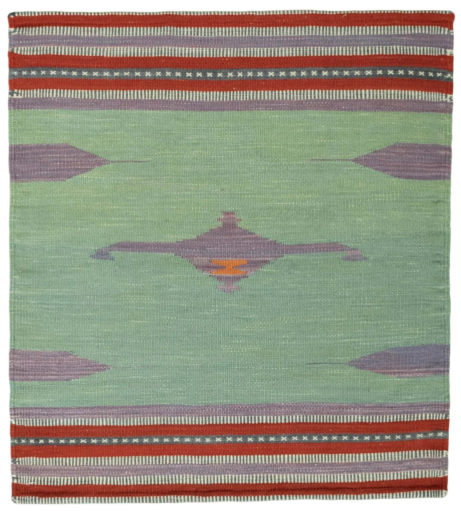Kilim Tappeto 90x100 Verde (Iran) Tessuto A Mano