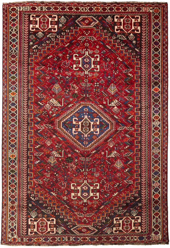Shiraz Tappeto 210x310 Rosso (Iran) Annodato A Mano