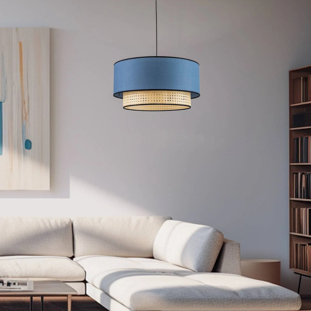Duolla Lampada sospesa Boho, rattan, tessuto, beige/jeans