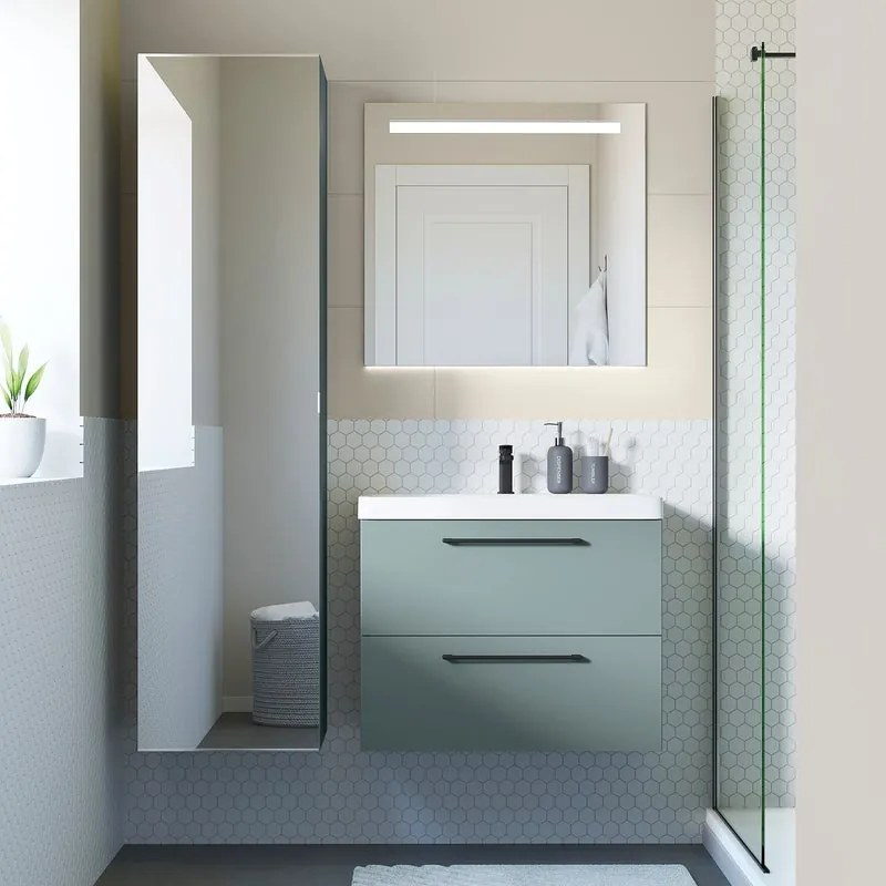 Mobile sottolavabo e lavabo Remix verde L 75 x H 57.7 x P 33 cm 1 vasca 2 cassetti