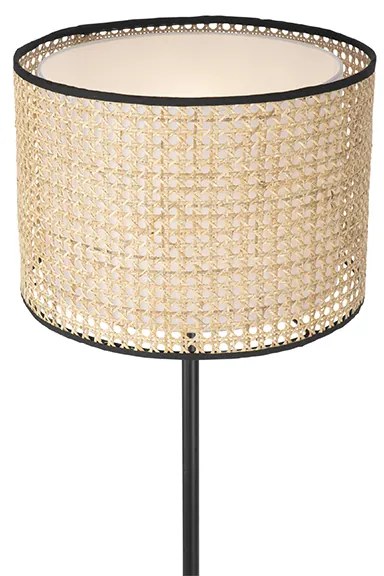 Lampada da terra rustica nera con paralume in rattan - Kata