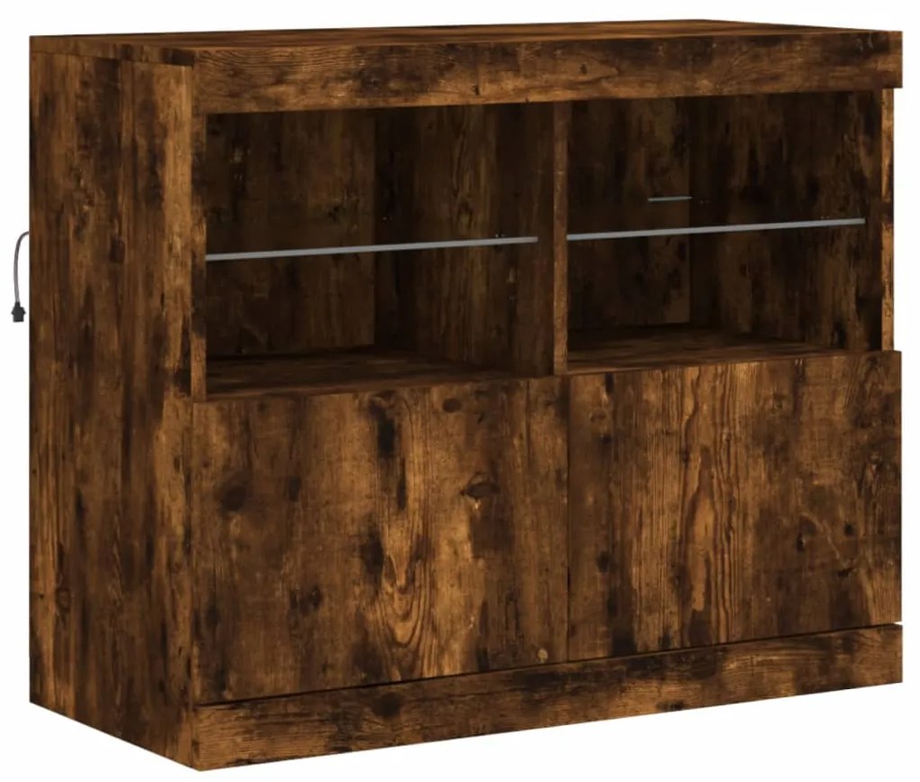 Credenza con luci led rovere fumo 81x37x67 cm