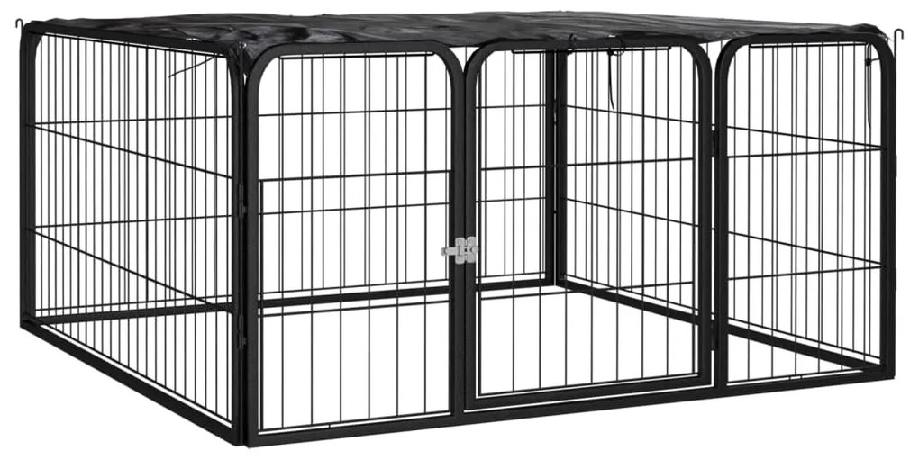 Box Cani A 4 Pannelli Nero 100x50cm Acciaio Verniciato Polvere /