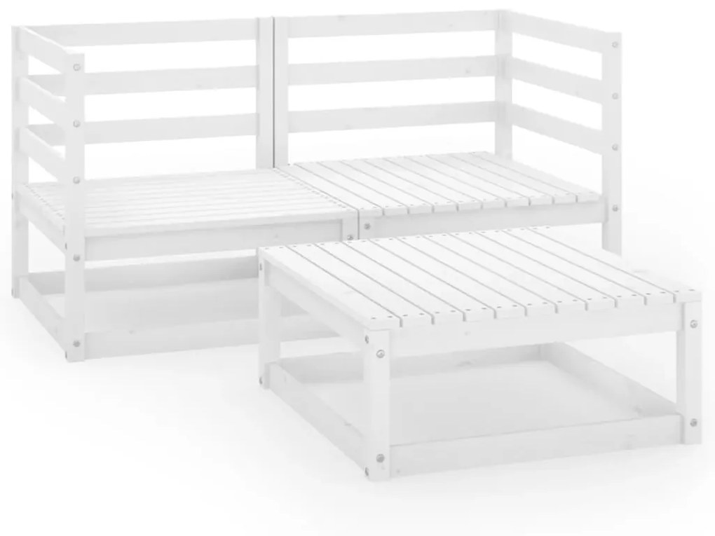 Set Divani da Giardino 3 pz Bianco in Legno Massello di Pino