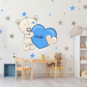 Adesivi da parete con nome - Orsetto blu | Inspio