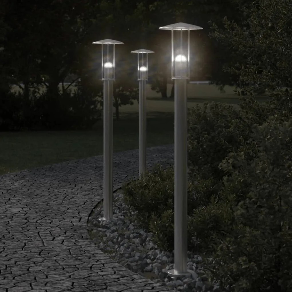Lampada Da Terra Per Esterni Argento 100 Cm İn Acciaio Inox /