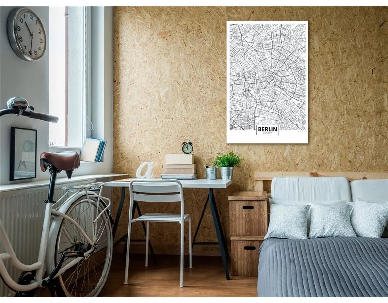 Quadro Map of Berlin (1 Part) Vertical  Colore bianco e nero, Dimensioni e Misure 40x60