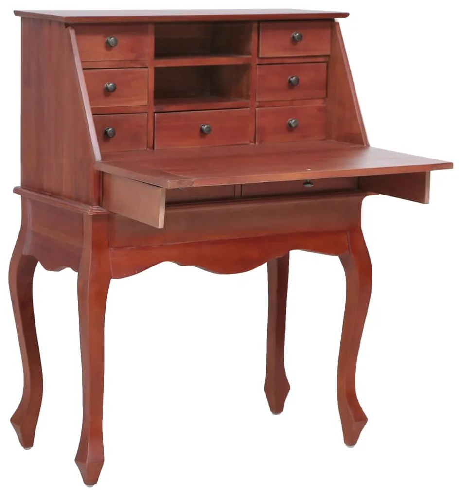 Scrittoio Marrone 78x42x103 Cm İn Legno Massello Di Mogano /