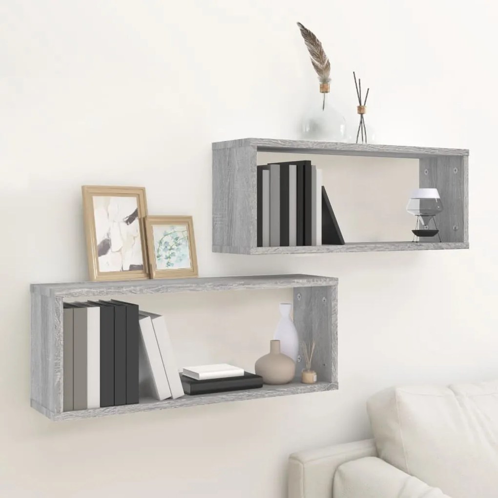Mensole Cubo Muro 2 Pz Grigio Sonoma 60x15x23 Cm İn Multistrato /