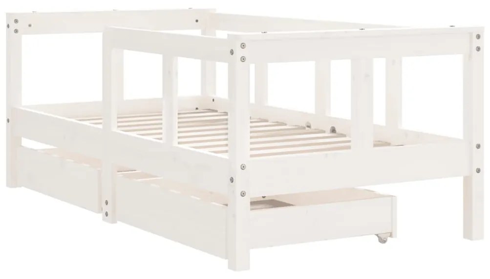 Giroletto bambini con cassetti bianco 70x140cm massello di pino