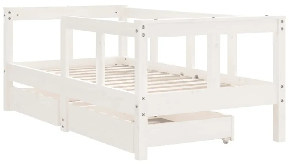 Giroletto bambini con cassetti bianco 70x140cm massello di pino