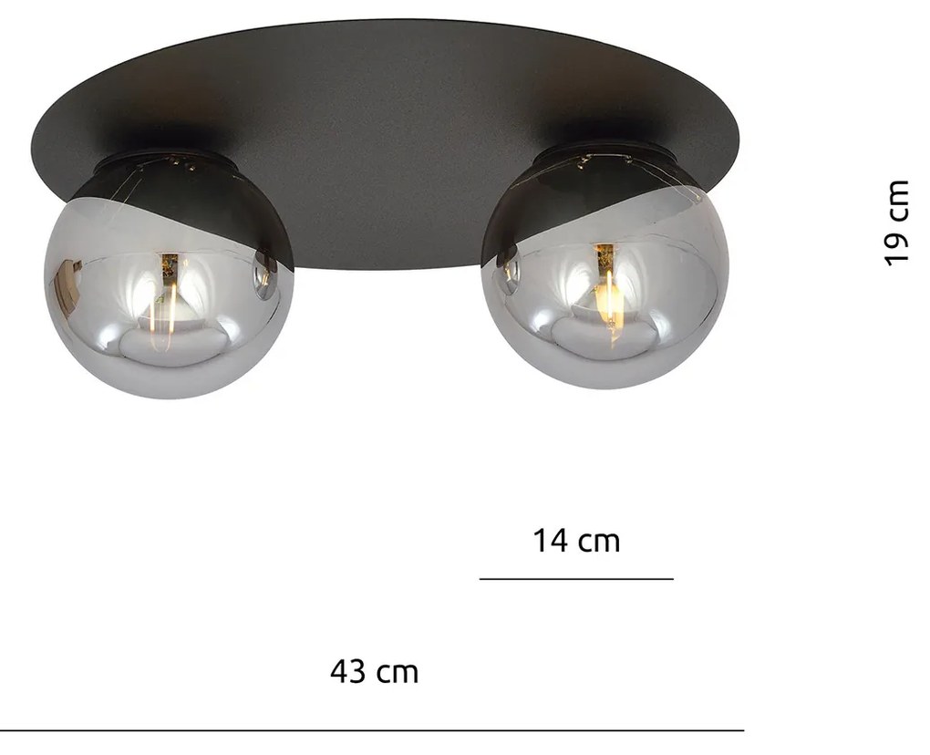Plafoniera Minimal 2 Luci Mnemosine In Acciaio Nero E Sfere Di Vetro Fumè